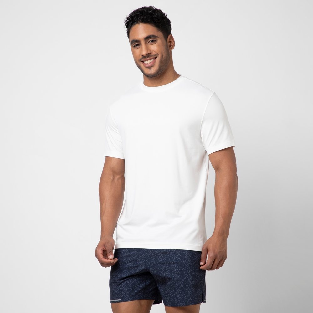Short Sleeve Tech Tee Solid White side on model