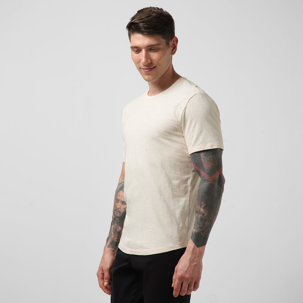 Slub Tee Ecru side on model