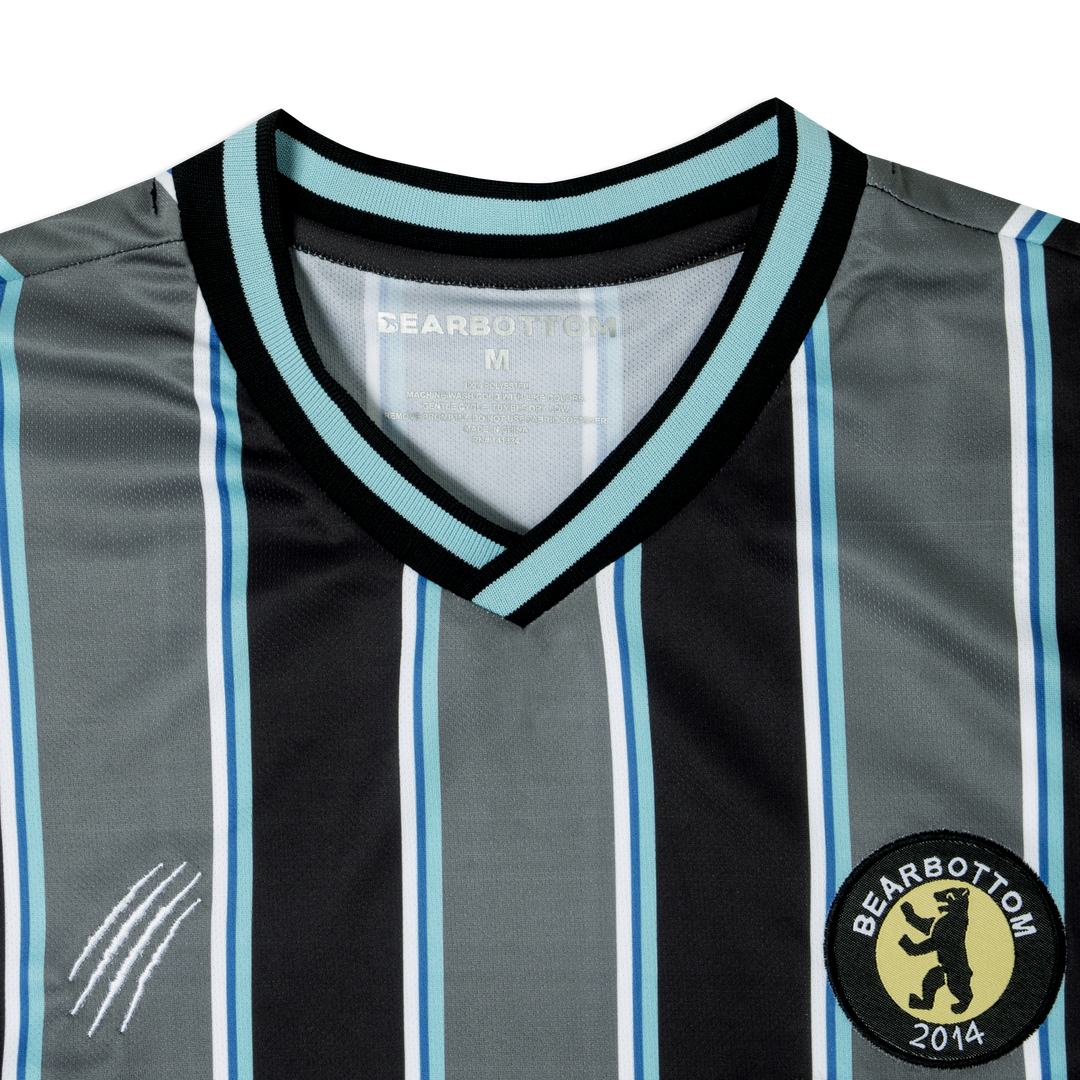 Bearbottom Soccer Jersey close up front stitched jacquard patch