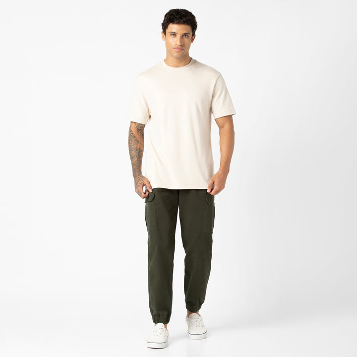 Stretch Cargo Jogger Dark Pine full body on model