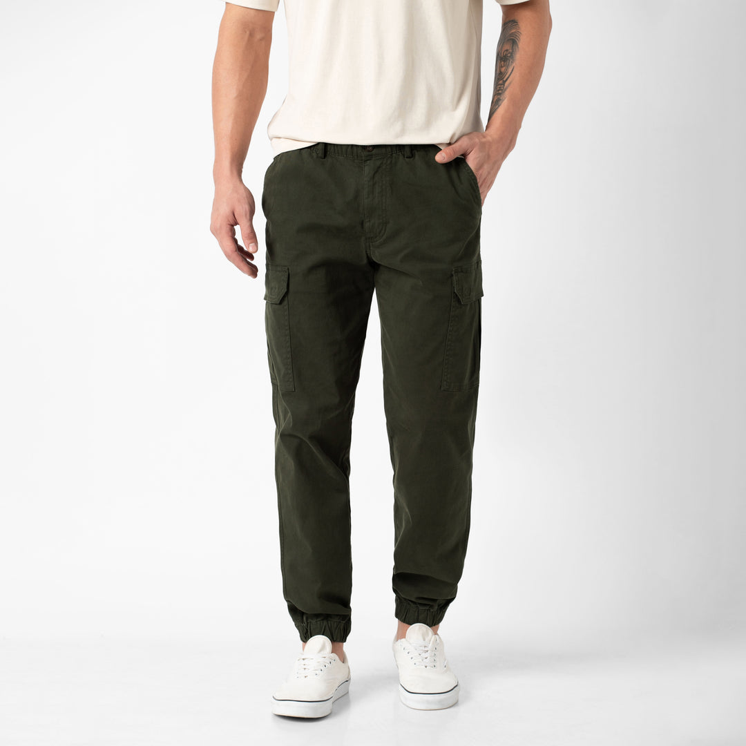 Stretch Cargo Jogger Dark Pine front on model
