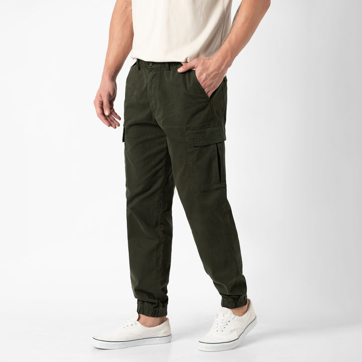 Stretch Cargo Jogger Dark Pine side on model