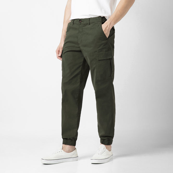 Stretch Cargo Jogger Military Green front on model