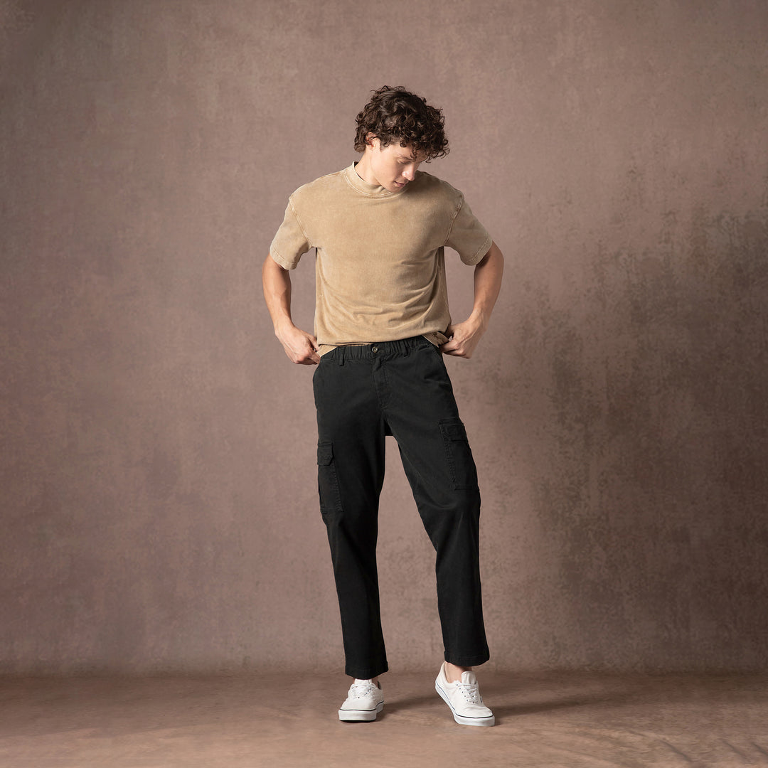 Stretch Cargo Pant Black full body front on model
