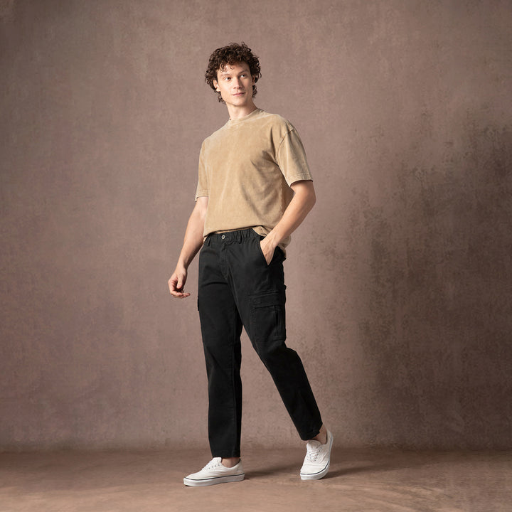 Stretch Cargo Pant Black full body side on model