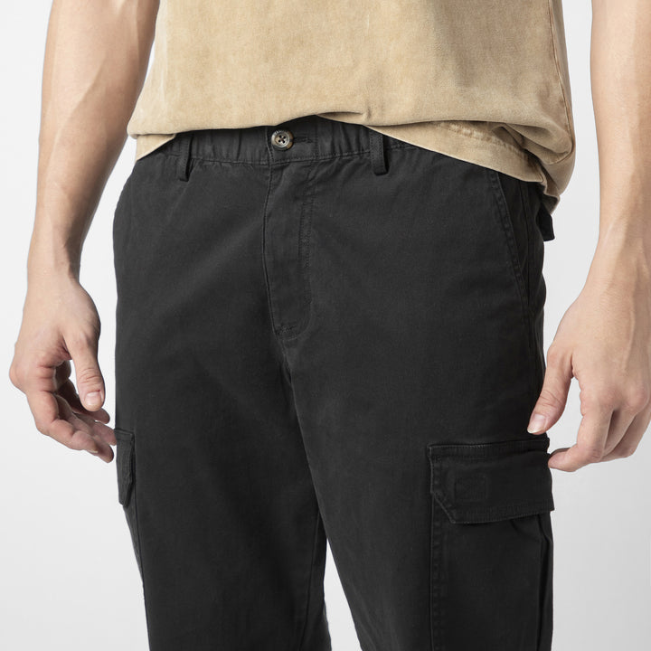 Stretch Cargo Pant Black close up front pocket