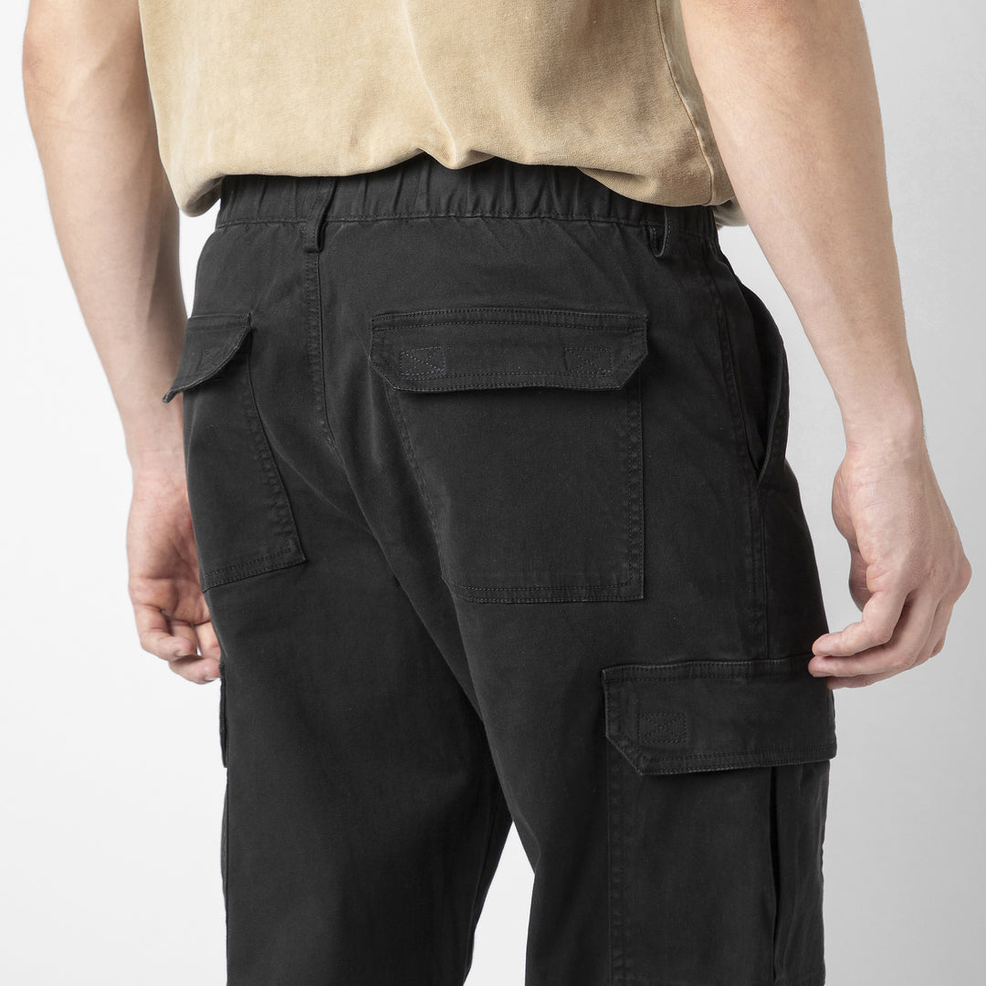 Stretch Cargo Pant Black close up back pockets