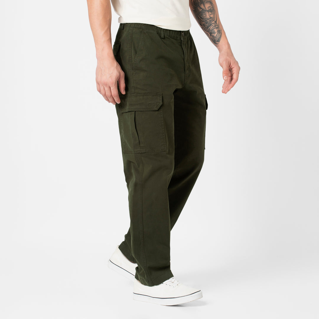 Stretch Cargo Pant Dark Pine Side on model