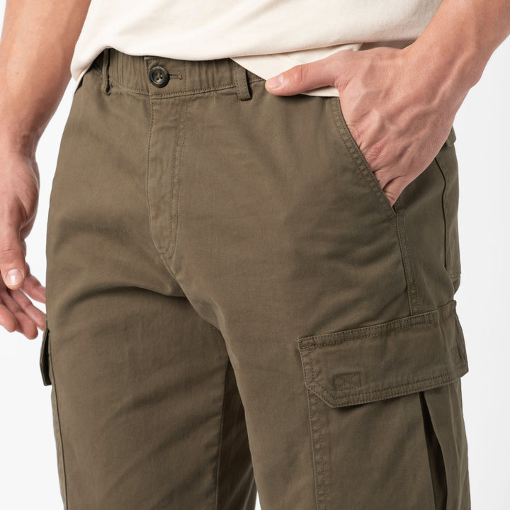 Stretch Cargo Pant Desert close up on model