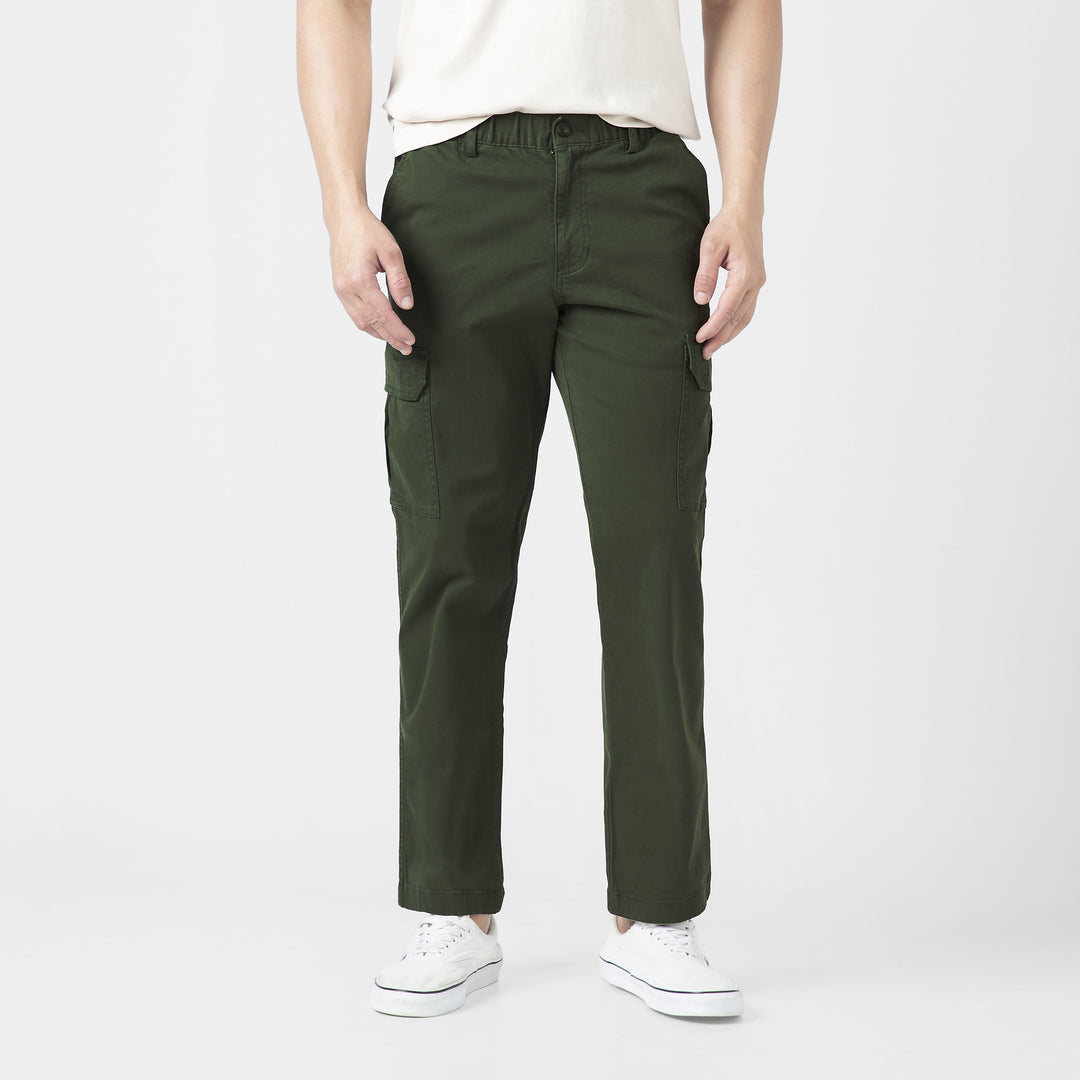 Stretch Cargo Pant Military Green front on model