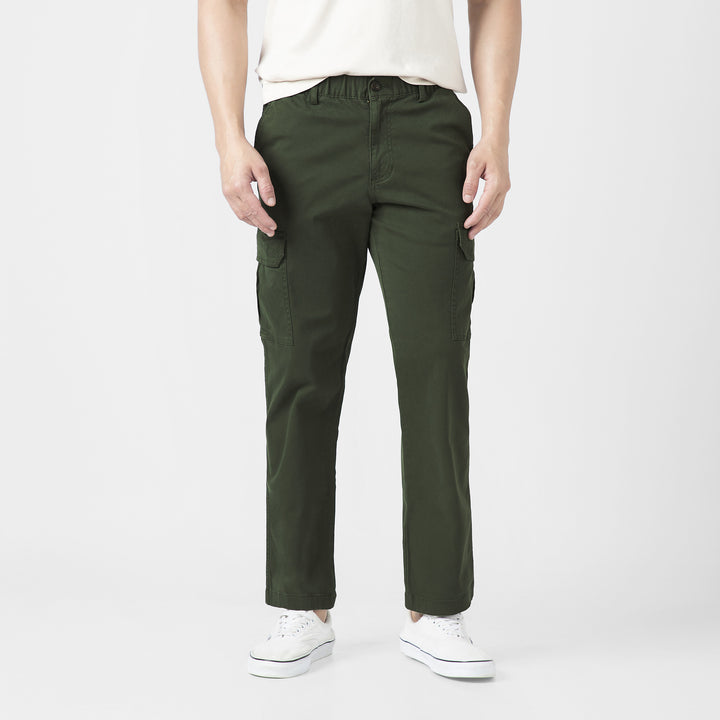 Stretch Cargo Pant Military Green front on model