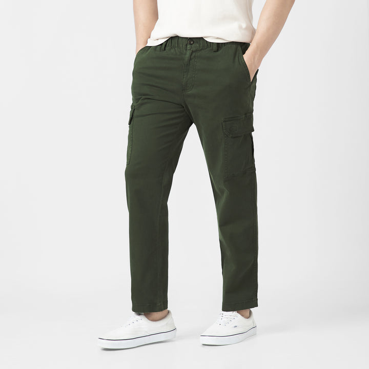 Stretch Cargo Pant Military Green side on model