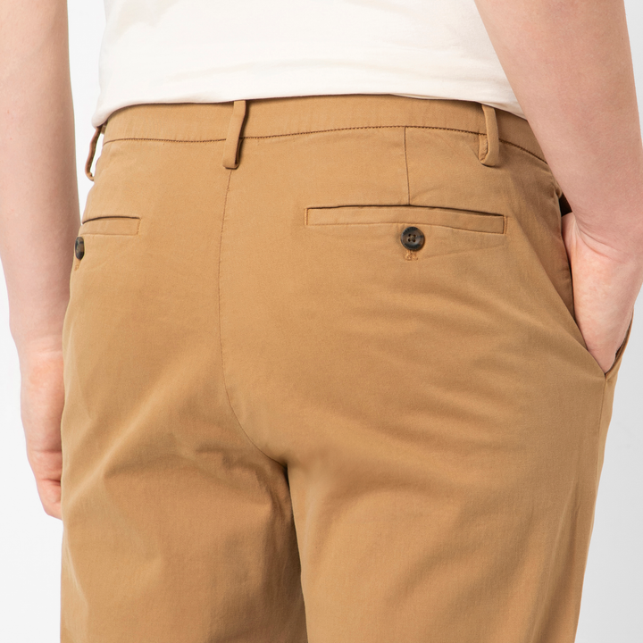 Stretch Chino Pant Camel back close up on model