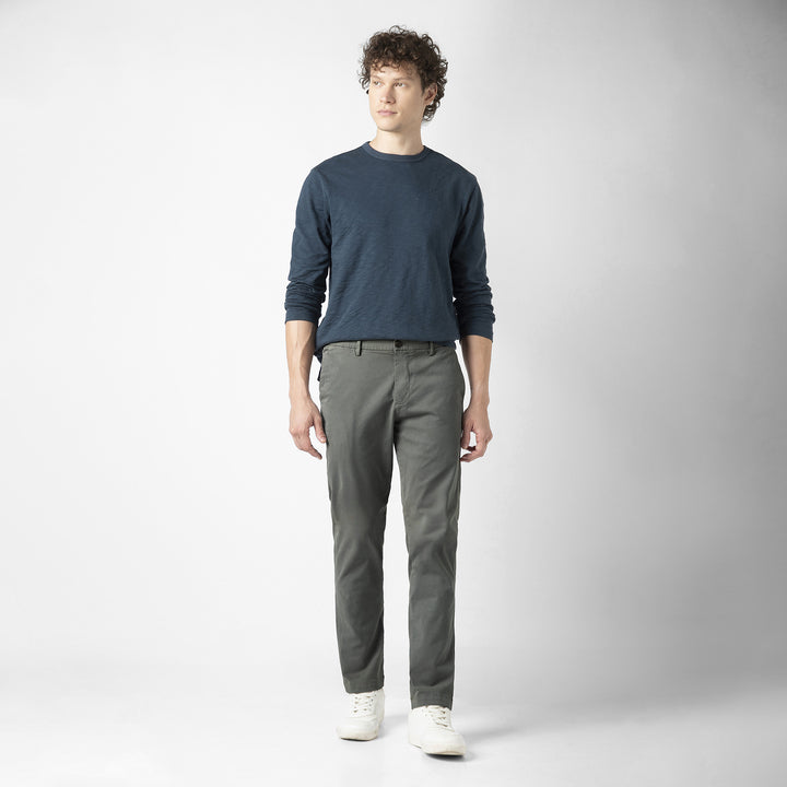 Stretch Chino Pant Grey full body on model