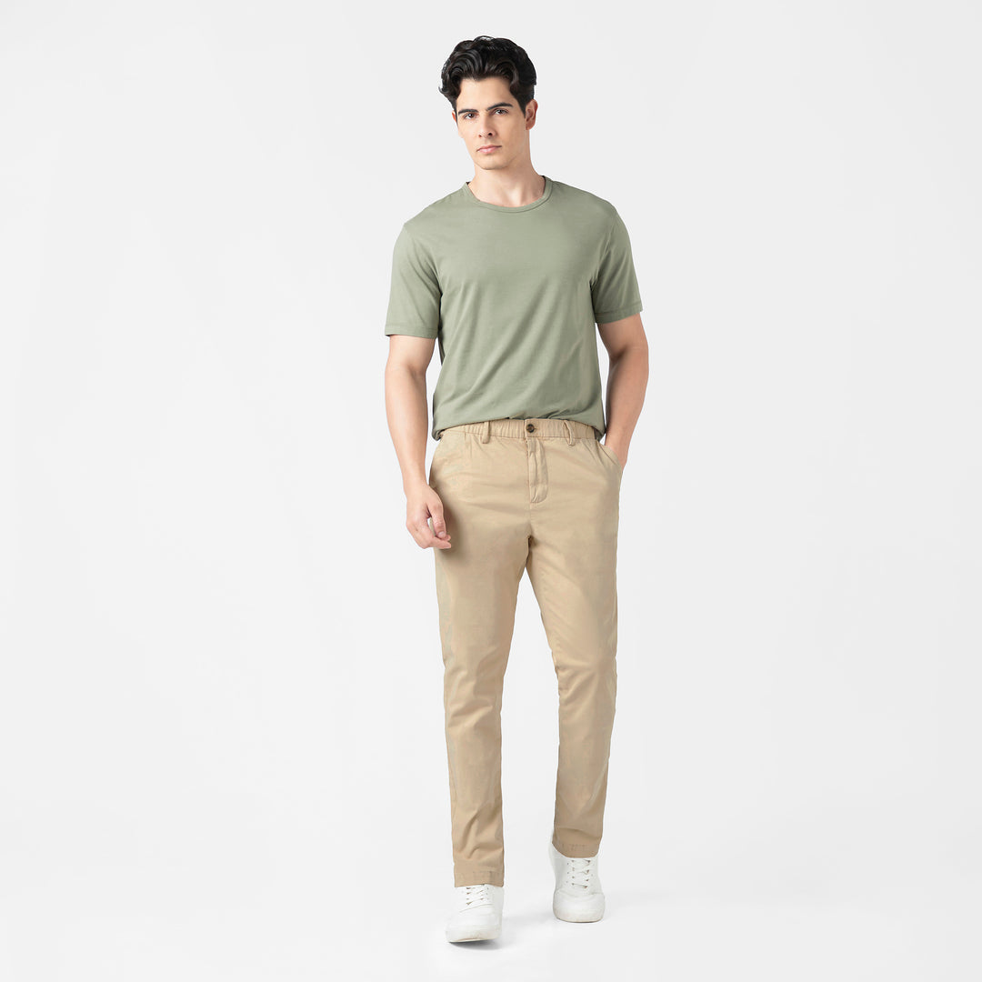 Stretch Chino Pant Sand Dune full body on model