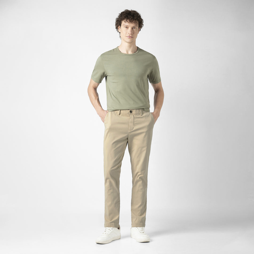 Stretch Chino Pant Sand Dune full body on model