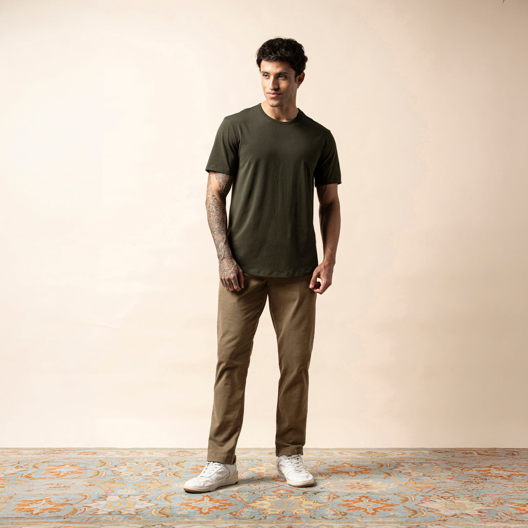 Stretch Chino Pant Walnut full body on model