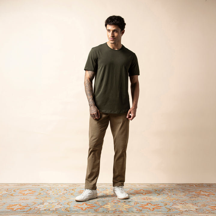 Stretch Chino Pant Walnut full body on model