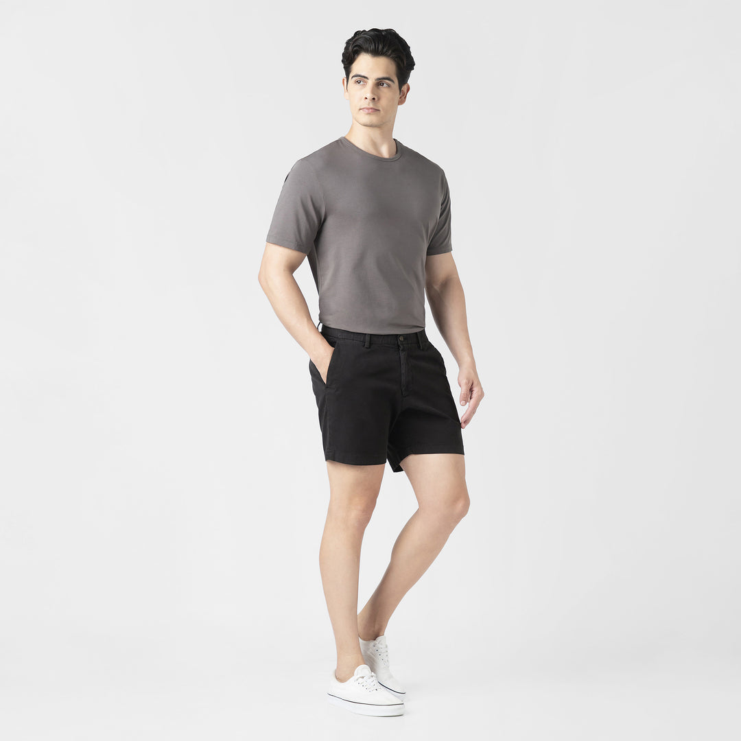 Stretch Chino Short 5" Black full body side on model
