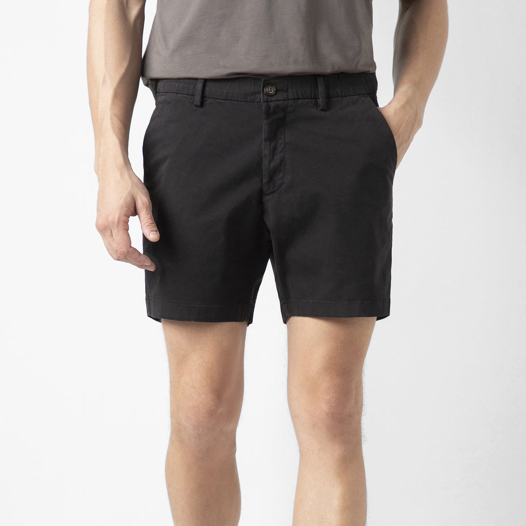 Stretch Chino Short 5" Black front on model