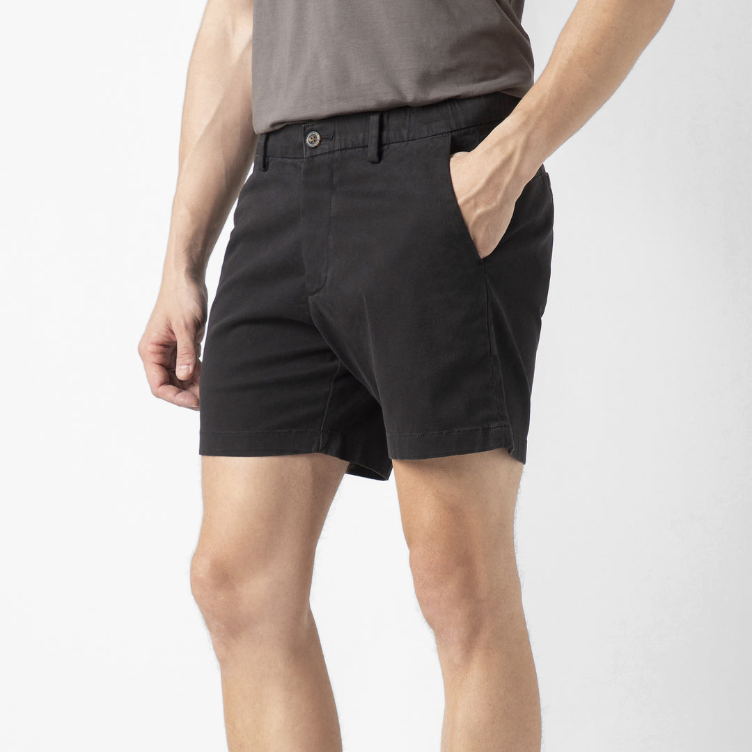 Stretch Chino Short 5" Black side on model