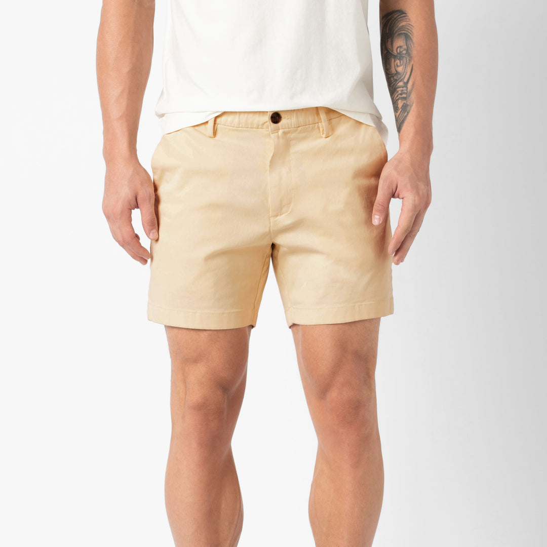 Stretch Chino Short Butter Yellow 5.5" front on model