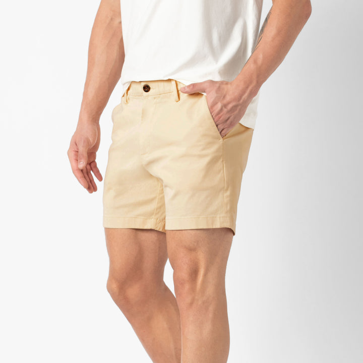 Stretch Chino Short Butter Yellow 5.5" side on model