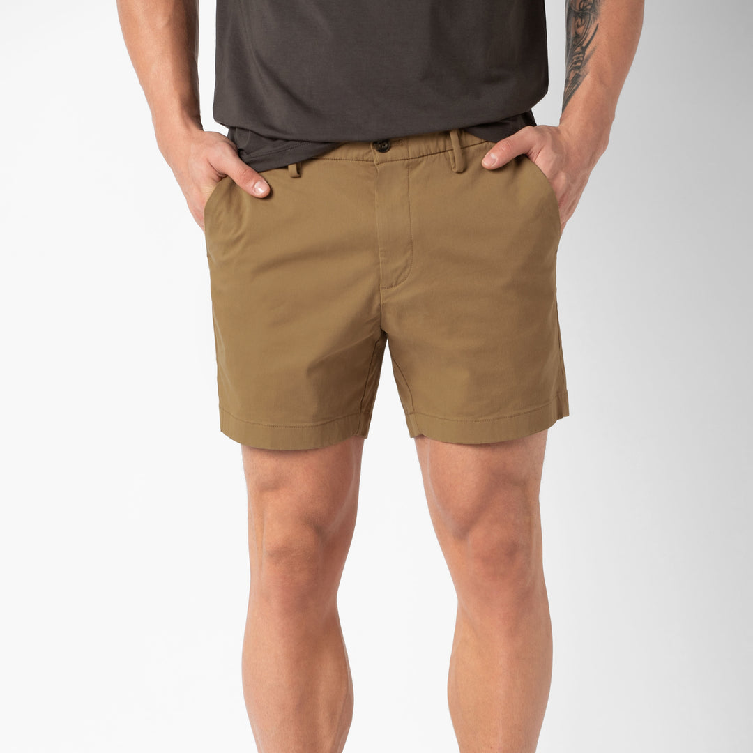 Stretch Chino Short Camel 5.5" front on model