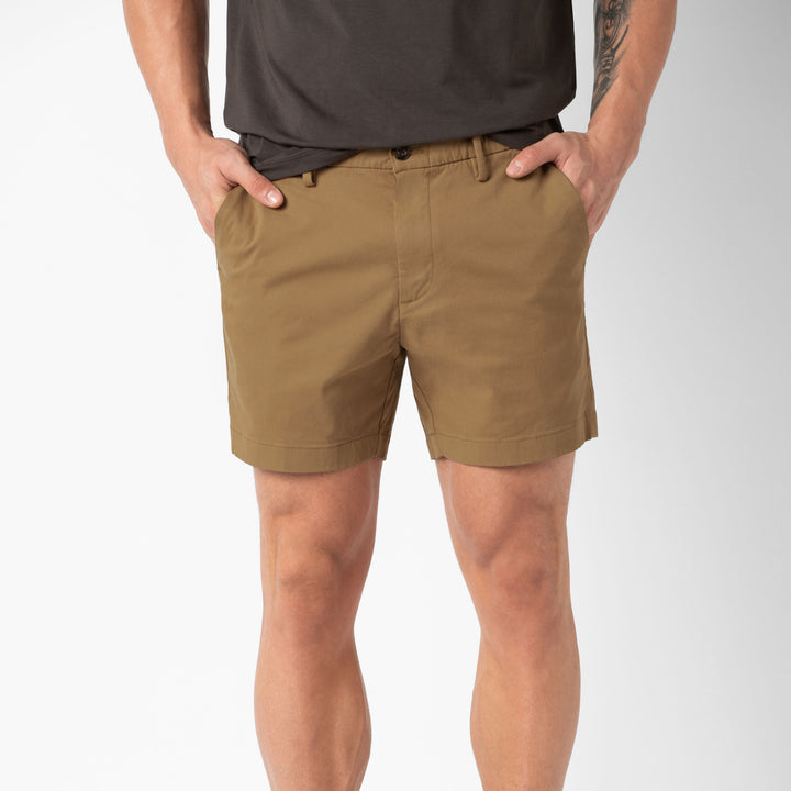Stretch Chino Short Camel 5.5" front on model