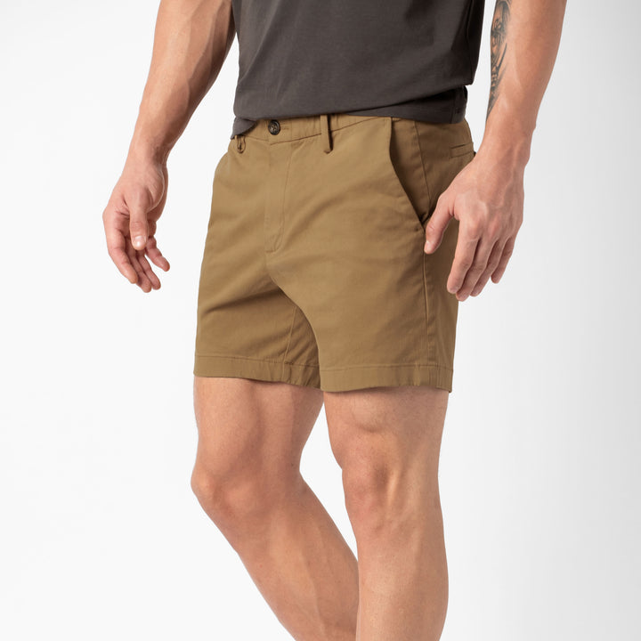 Stretch Chino Short Camel 5.5" side on model