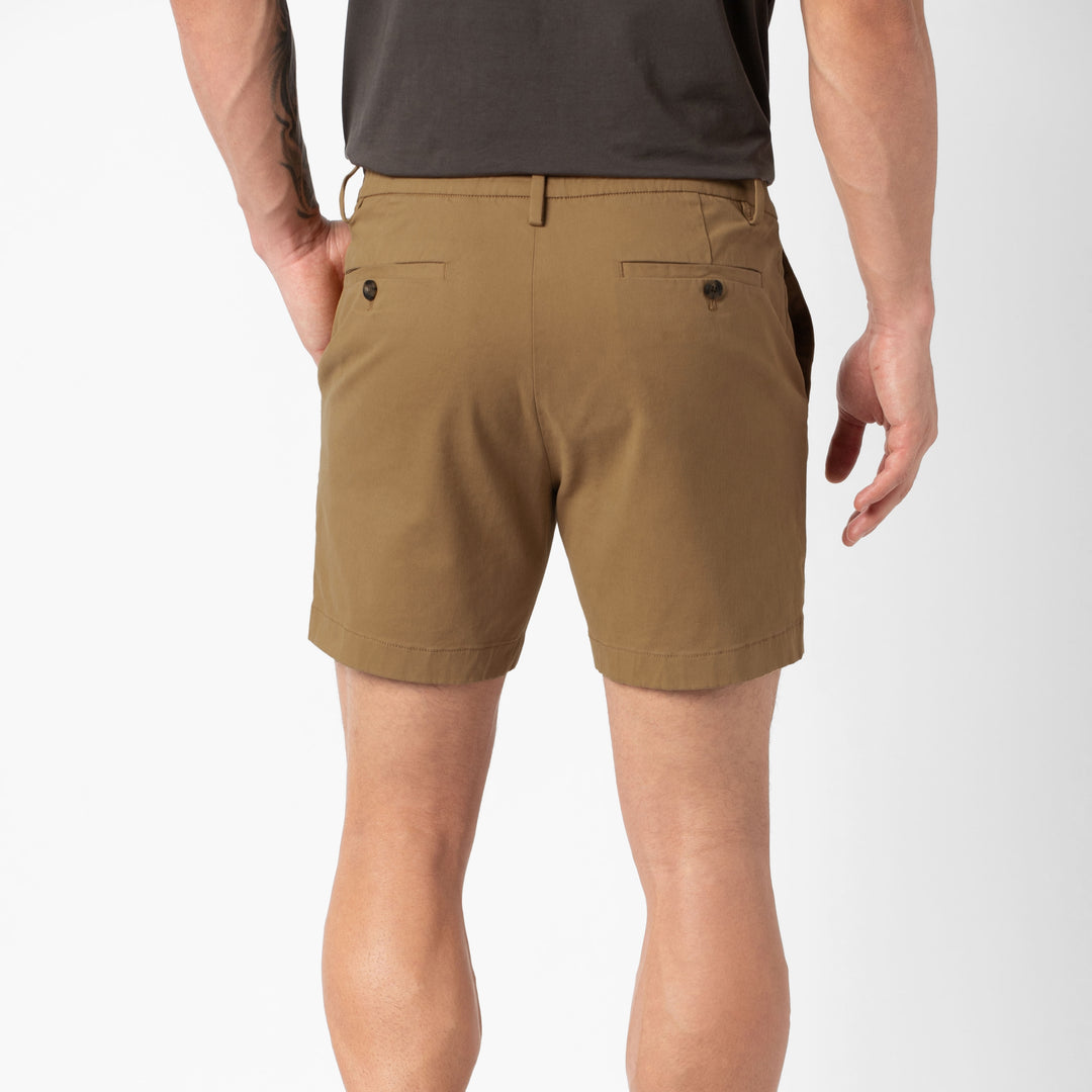 Stretch Chino Short Camel 5.5" back on model