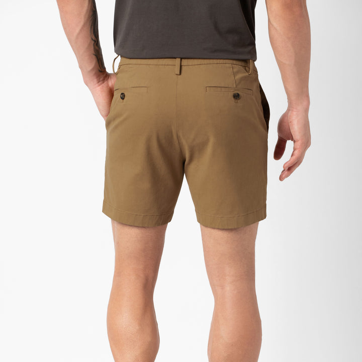Stretch Chino Short Camel 5.5" back on model