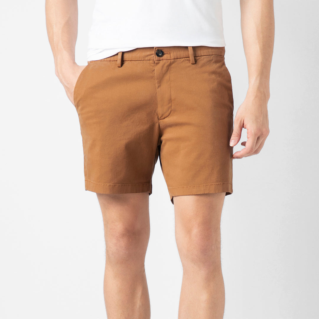 Stretch Chino Short Dark Clay front on model