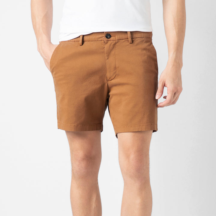 Stretch Chino Short Dark Clay front on model