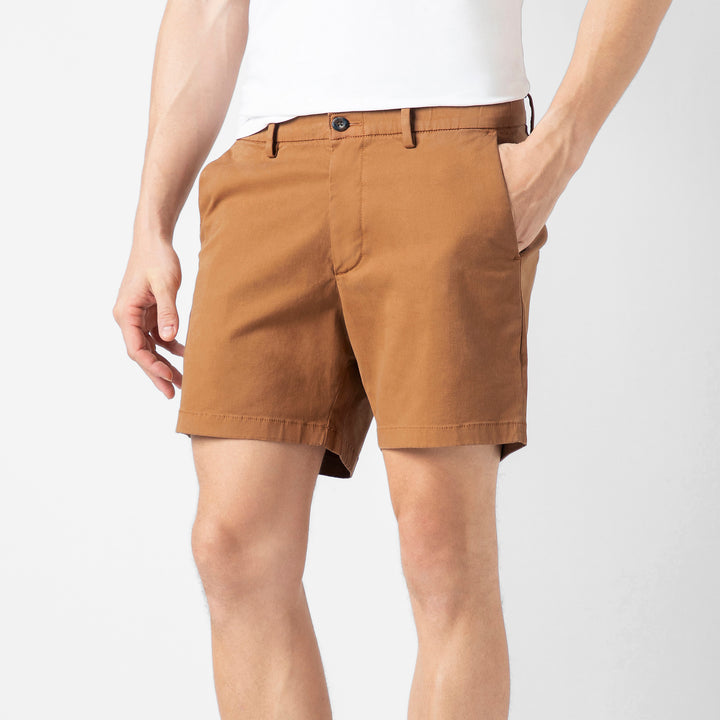 Stretch Chino Short Dark Clay side on model