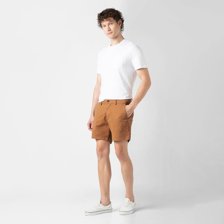 Stretch Chino Short Dark Clay full body side on model