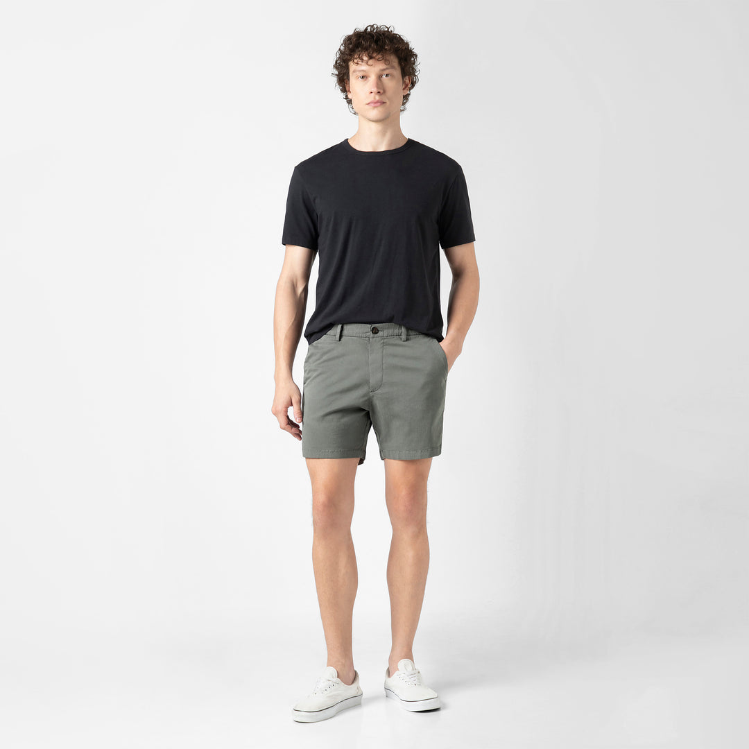 Stretch Chino Short 5" Grey full body on model