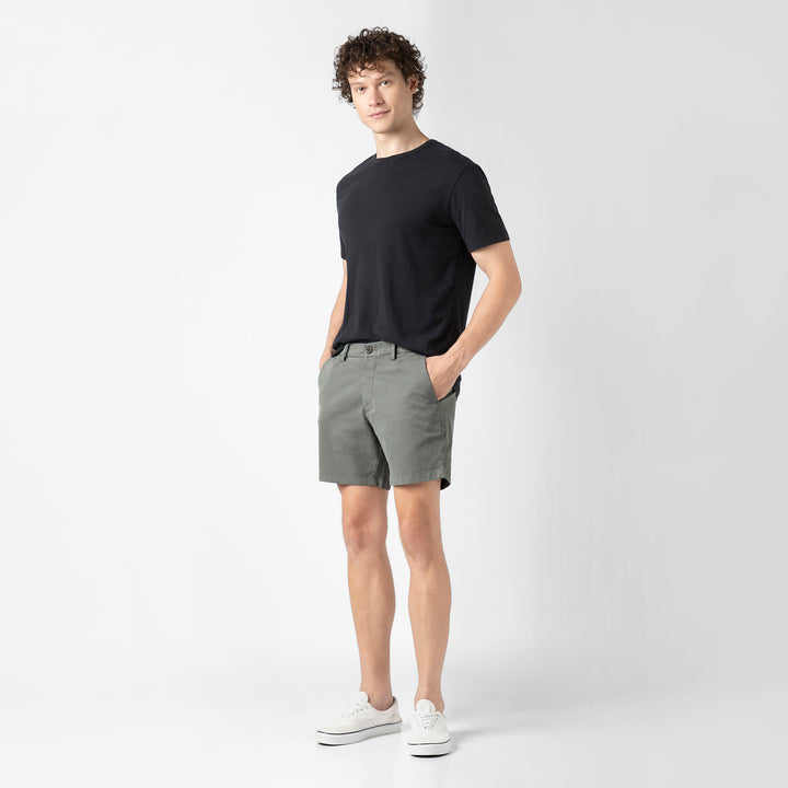 Stretch Chino Short 5" Grey full body side on model