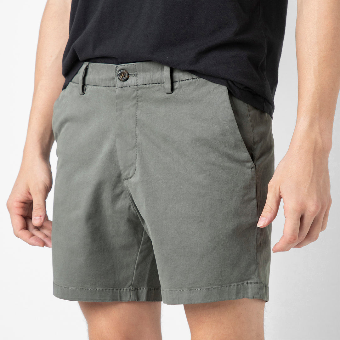 Stretch Chino Short 5" Grey close up front on model