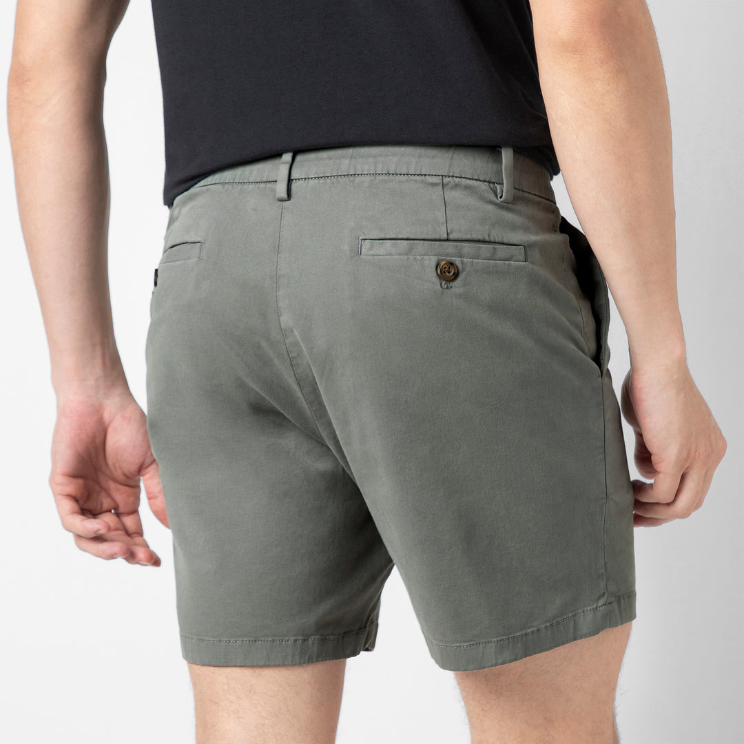 Stretch Chino Short 5" Grey close up back on model