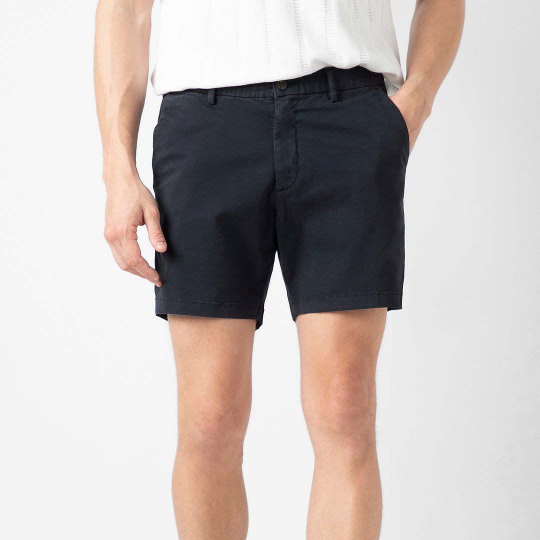 Stretch Chino Short 5" Navy front on model