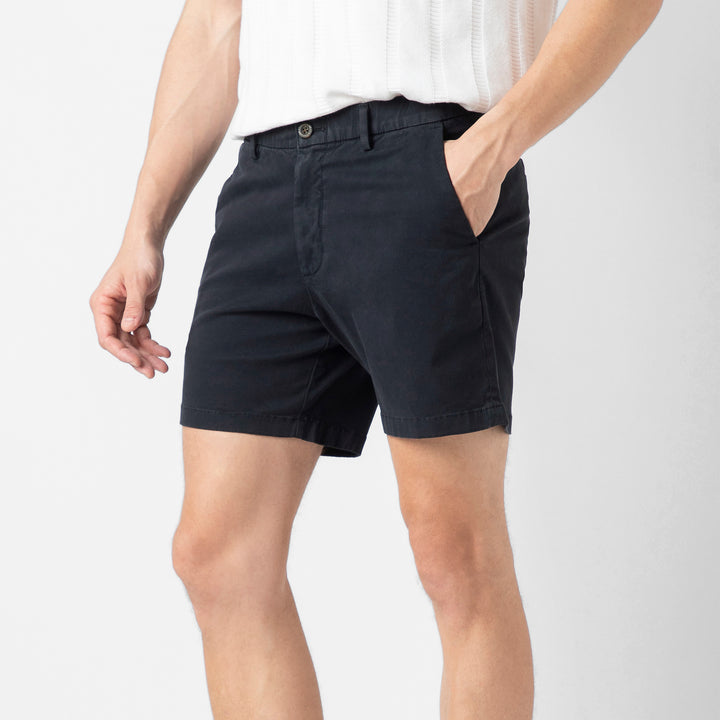 Stretch Chino Short 5" Navy side on model