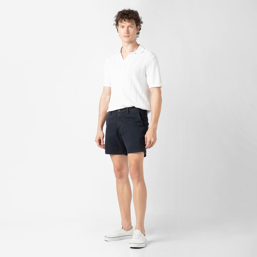 Stretch Chino Short 5" Navy full body side on model