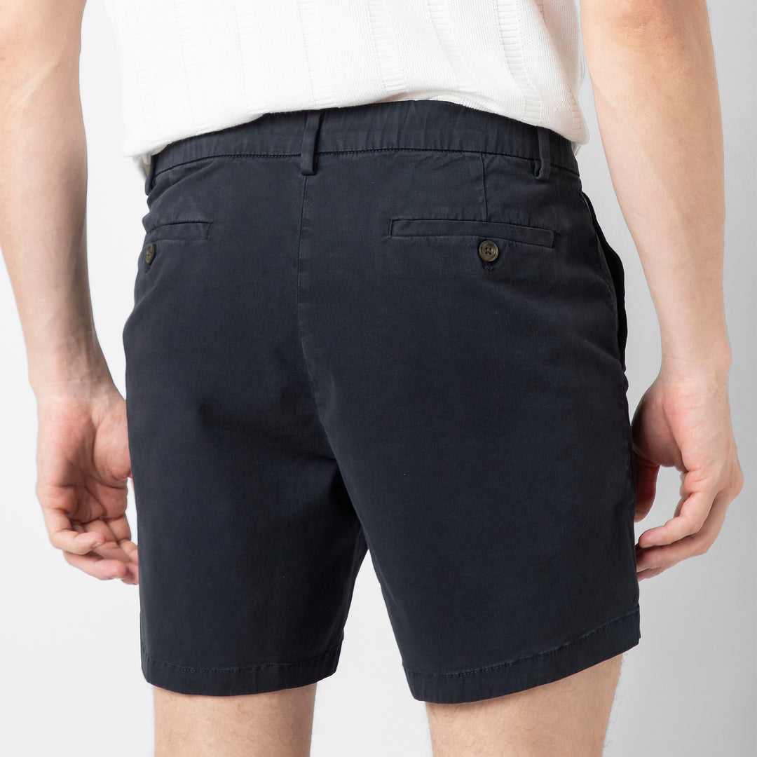 Stretch Chino Short 5" Navy close up back on model