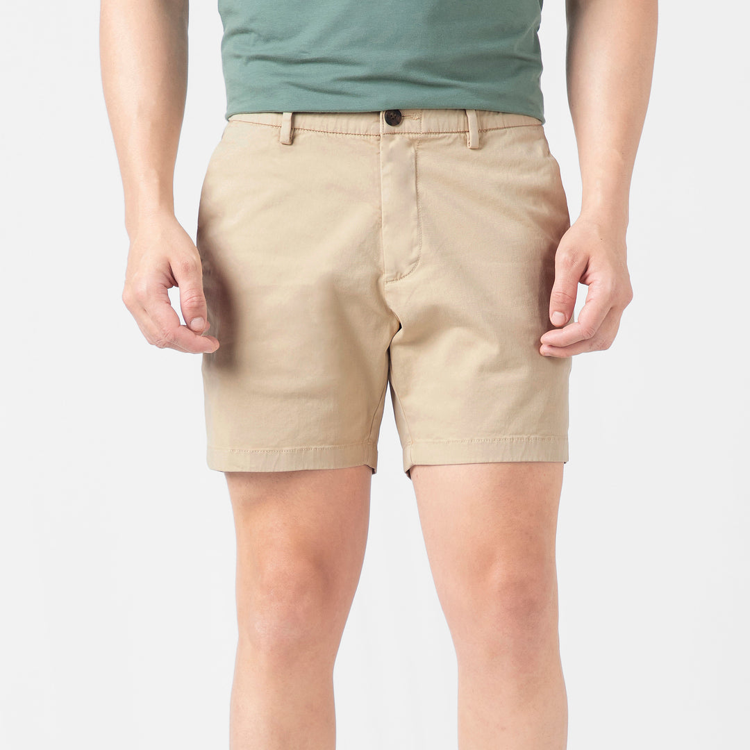 Stretch Chino Short 5" Sand Dune front on model