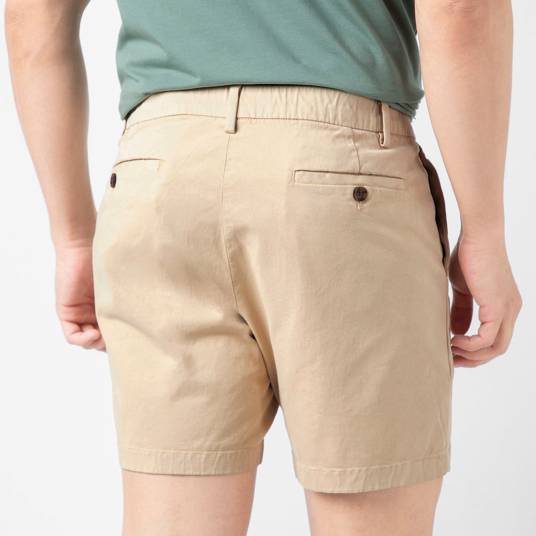 Stretch Chino Short 5" Sand Dune close up back on model