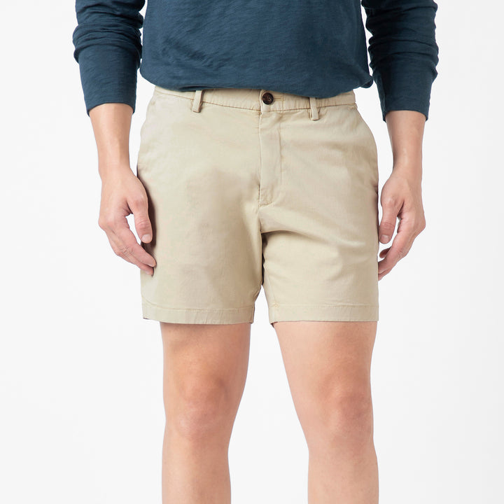 Stretch Chino Short 5.5" Stone front on model
