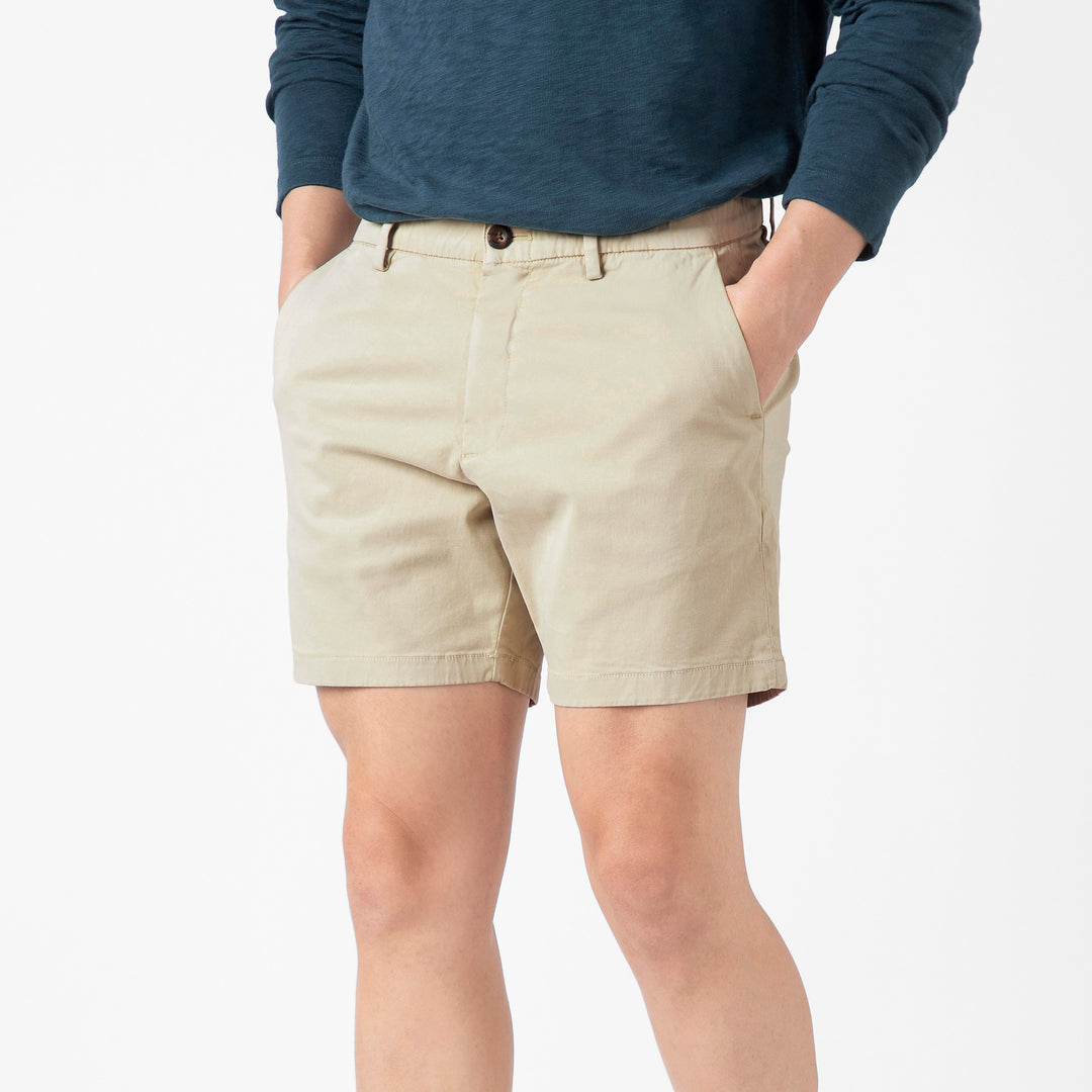 Stretch Chino Short 5.5" Stone side on model