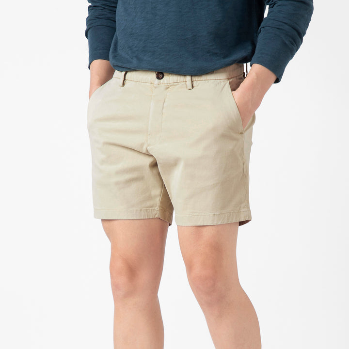 Stretch Chino Short 5.5" Stone side on model