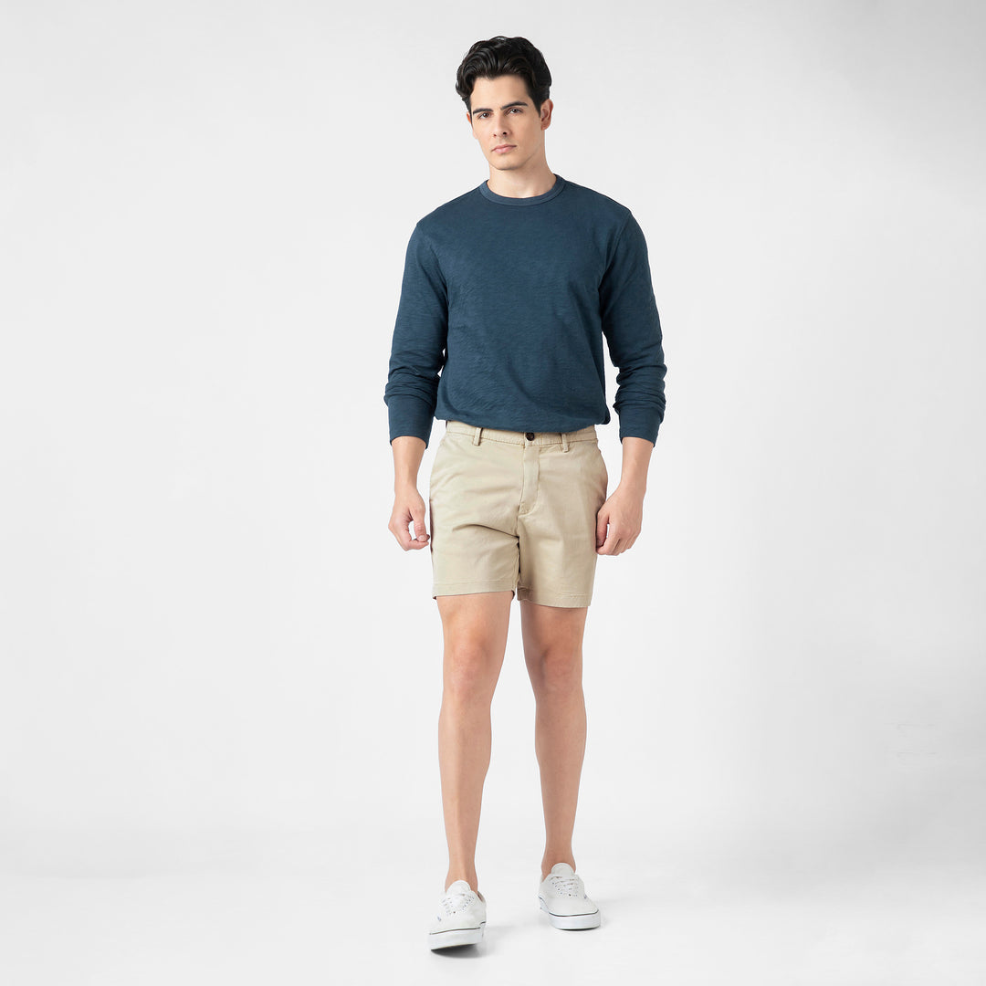 Stretch Chino Short 5.5" Stone full body on model